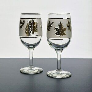Vintage Libby Glass Silver Leaf Wine Glass SET Frosted Tulip Shape USA c1953-78